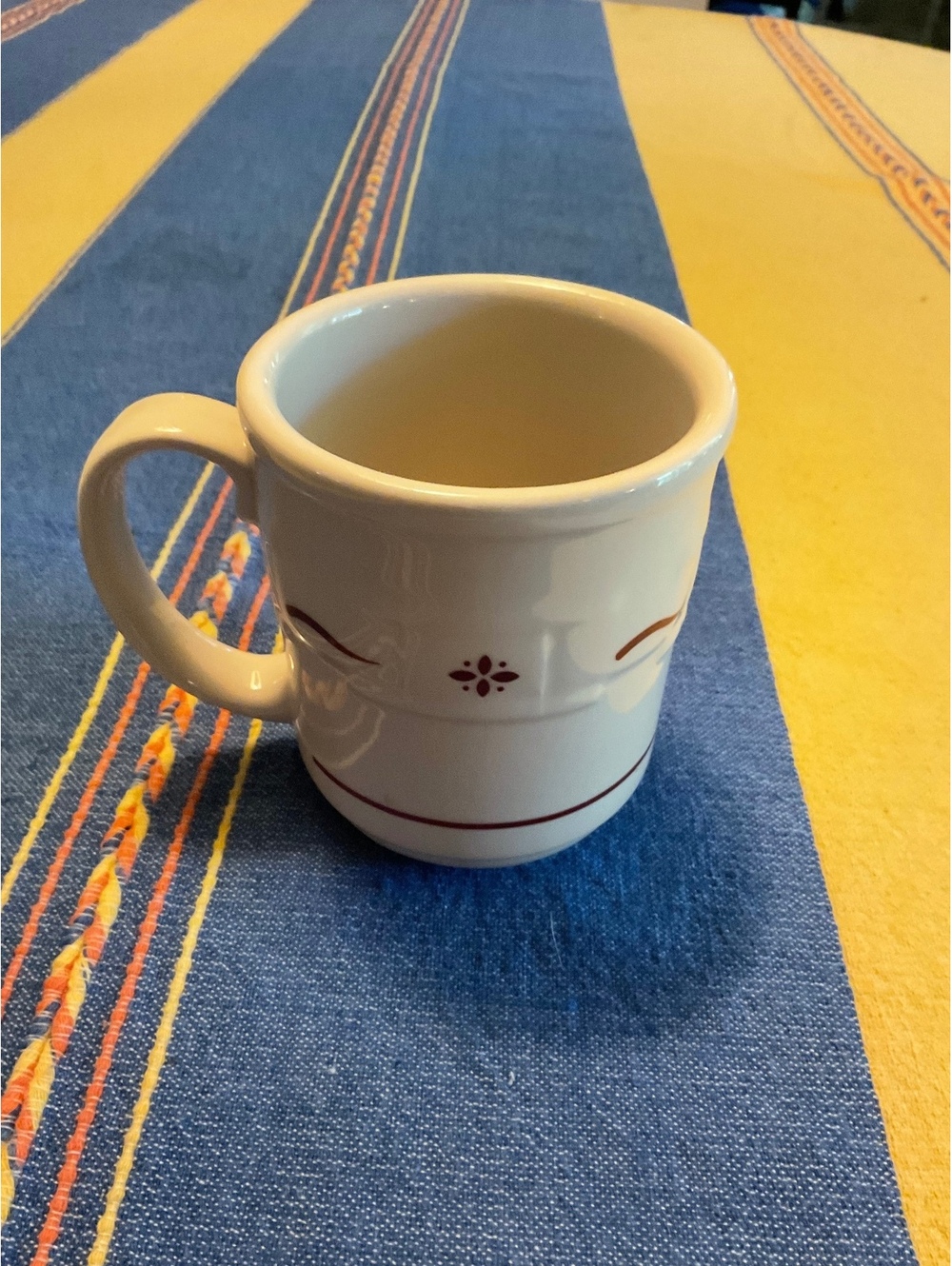 Longaberger Pottery Woven Tradition Cream/Burgundy 12oz Coffee Mug
